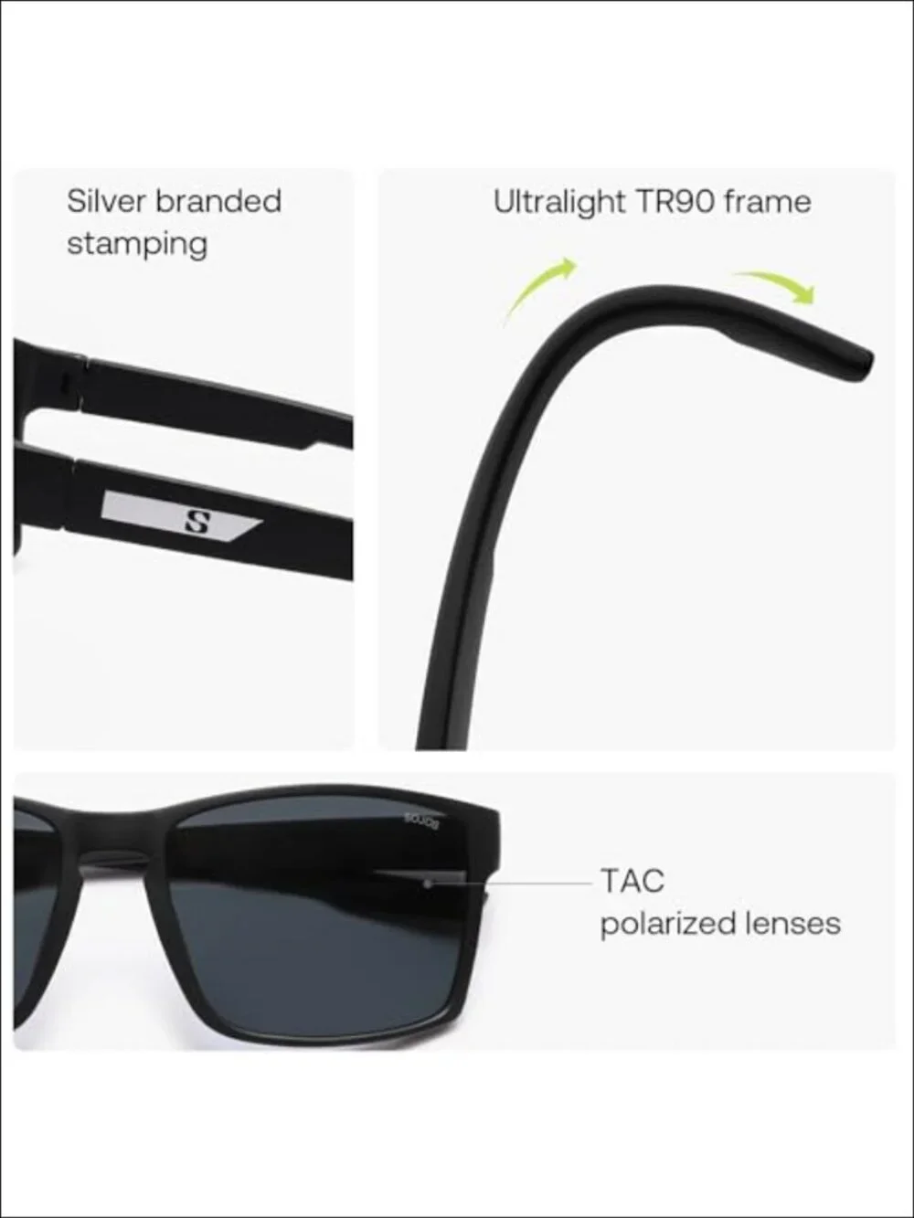 Square Polarized Sunglasses UV400 Protection TR90 Nylon Full Frame Outdoor